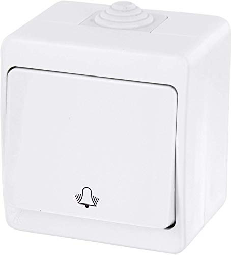 Pulsador de superficie IP54, símbolo de timbre, todo en uno, serie G1, blanco puro