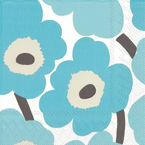 IHR Ideal Home Range Party-Servietten, Marimekko, Einweg-Servietten, 3-lagig, Papier, Lunch-Servietten, 16,5 x 16,5 cm, Unikko Türkis, 20 Stück