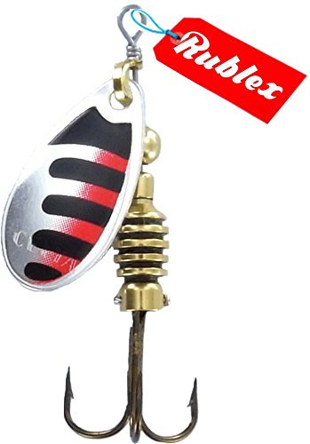 Rublex - Pack de 5 Cucharillas de Pesca Celta-2 ANR | Cebo Artificial de Pesca con Sistema Quita-Vueltas y Anzuelo Fácilmente Intercambiable, Color Plata Negro Rojo, 3'5gr