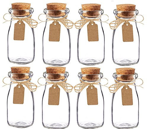 Awtlife - Juego de 15 tarros de leche, de cristal, vintage, con tapones de corcho para boda o fiesta