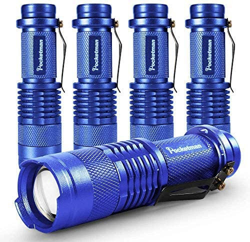 MODOAO 5er Pack LED Mini Taschenlampen 7W 300LM SK-68 3 Modi Einstellbarer Fokus Zoombare Q5 LED Taktische Taschenlampe für Camping Wandern Notfall (Blau)