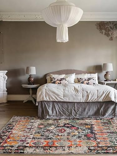 RugVista Cassiopeia Teppich, 200 x 300 cm, Schwarz / Multi | Orientalische, Rechteckig, Niedriger Stapel, Nur chemische Reinigung, Oeko-Tex 100, Wohnzimmer, Esszimmer, Schlafzimmer