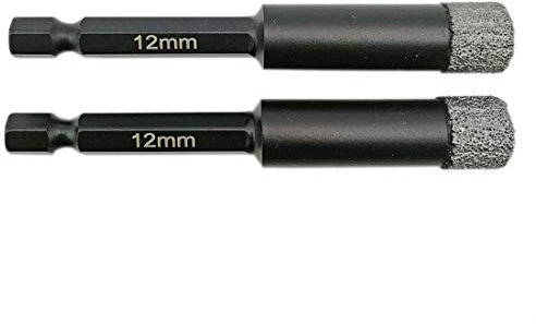 SHDIATOOL 2Pcs Forets Diamantés 12MM Vide Brasé avec Tige à Ajustement Rapide pour Perçage à Sec en Pierre Maçonnerie Béton Tuile