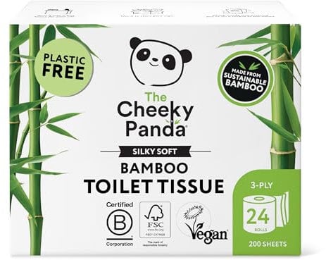 The Cheeky Panda Bamboo Toilet Rolls Bulk Buy – 24 Rolls of 3 Ply Toilet Paper | Plastic Free Packaging and Sustainable Tissue Paper | White