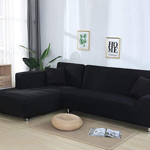 LINWX Graue Farbe Eng gewickelter Sofabezug Elastischer Sofabezug Wenn L-förmiges Ecksofa Capa De Sofa, Schwarz, 2-Sitzer und 2-Sitzer