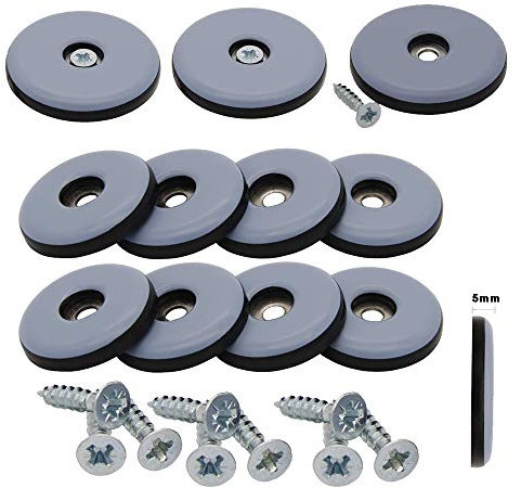 16 feltrini per mobili in teflon, Ø 30 mm (rotondi), 5 mm di spessore, con vite da 3,5 mm x 20 mm, rivestimento in PTFE, feltrini in teflon, feltrini per mobili