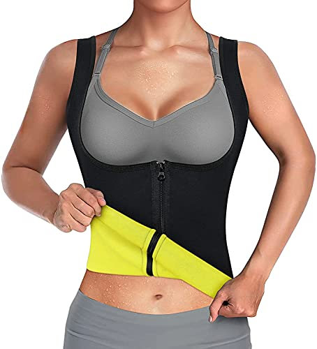 Sauna Schwitzweste für Frauen Gewichtsverlust, Neopren Saunaanzug Taillentrainer Korsett für Frauen Body Shaper Sweat Tank Top Weste - Schwarz - XX-Large