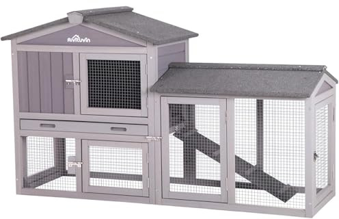 Aivituvin Rabbit Hutch Indoor Bunny Cage Outdoor Chicken Coop Rabbit House Bunny Hutch with Deeper Plastic Tray (Grey02 -one Set)