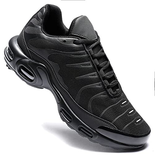 Zapatillas deportivas para hombre, para correr, con cámara de aire, informales, para caminar, tenis, gimnasio, deportes atléticos, Black, 43.5 EU
