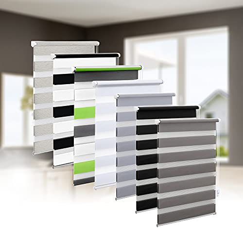 Eurohome Doppelrollo Klemmfix ohne Bohren, Duo Rollo,95cm x 220cm (Stoffbreite 91 cm) Grau Transparentes und undurchsichtiges Sichtschutz Rollo mit Klemmträgern für Fenster und Türen