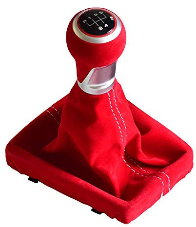 Hacreyatu 6 Gang Auto Schaltknauf Stick Gaiter Boot Frame Rotes Wildleder Kit für A-udi A3 S3 8V-8P S-line 2014-2020 (6 Gang)