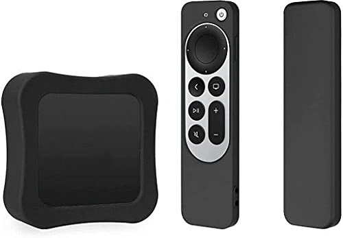 Silicone Case TV Box Case for 2021 Apple TV 4K 5Th 4Th Generation Shockproof,Soft Silicone Dustproof Full-Body Protector Cover for Apple TV 4K 6th Gen Siri Remote Controller and TV Box (Black)