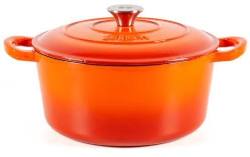 Lätt Home Cocotte Hierro Fundido Esmaltado Naranja. Cocotte Redonda 26x12 CM - 4,8 L. Olla Elegante, Resistente, Especial para Inducción y Apta para todos tipo de Cocina