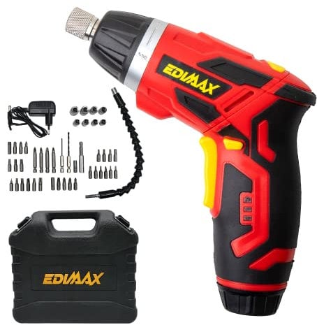 EDIMAX, Destornillador Electrico, Atornillador, 3,6V, Luz de trabajo Led, Max 4Nm, Boton giratorio de mango, 230 rpm, Li-ion/1.3Ah, Linea USB