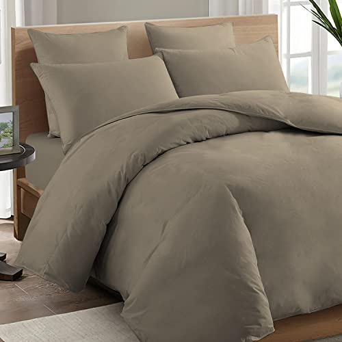 Pizuna Bettwäsche 140x200 + 70x90 Baumwolle Taupe 600 Fadenzahl | 100% Langstaple Baumwolle Bettbezug und Kissenbezug, Mako Satin 2-Teilig Bettwäscheset 140x200 + 70x90 Einfach Taupe