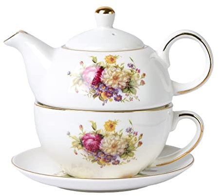 CHILDIKE Tea for One, Teapot Tea Cup and Suacer Gifts for Women Vintage Floral Tea Set for 1