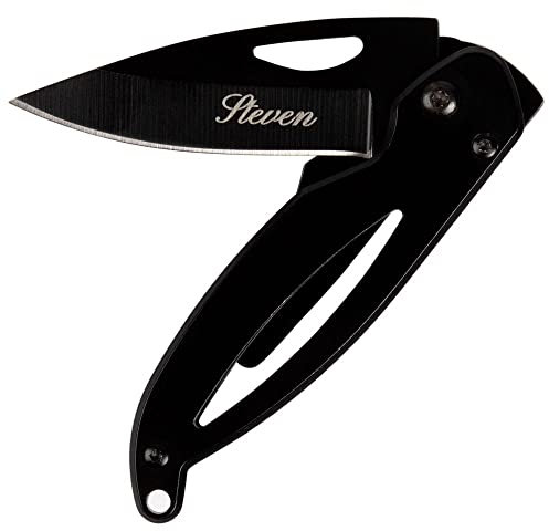 Ocadeau Schwarzes Stahl-Taschenmesser mit Textgravur - Kleines schwarzes Taschenmesser personalisierter Gravur - Kleines personalisierbares Taschenmesser