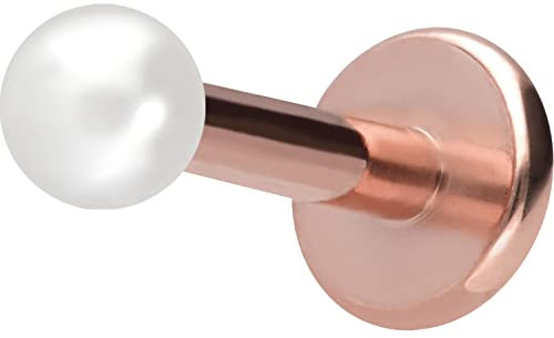 PIERCINGLINE Titan Labret mit Gewinde synth. PERLE Piercing Ohr Helix Lobe Tragus Roségoldfarben 2,5 x 1,6 x 10 mm