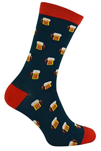 Mr Heron - Mens Beer Socks | Novelty Bamboo Socks | Breathable Soft | Gifts for Him/Dad (6-11, Beer (Teal))