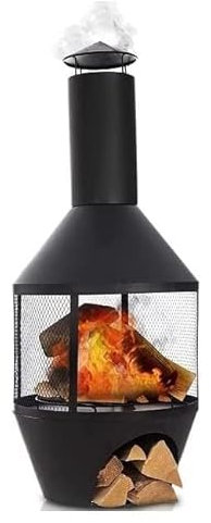 Chiminea Firepit Log Barn Patio Heater for Wide Heat Output and Viewing Angle, Outdoor Garden, Black