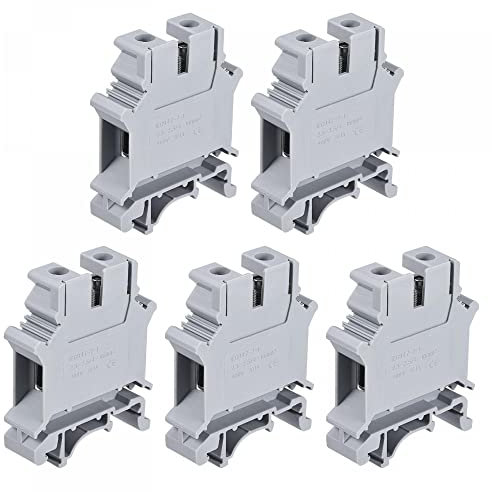 sourcing map 5 Stück Klemmenblöcke für DIN Schienenmontage Endstopper Schraubklemme UK16N Grau