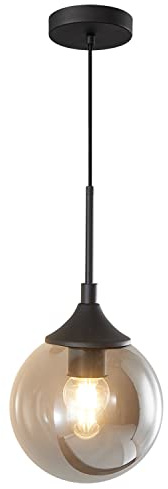 KCO Lámpara colgante pequeña de cristal gris ahumado de 18 cm para isla de | Base E26, cable ajustable, lámpara colgante moderna de mediados de siglo para techo inclinado, sala de estar, comedor