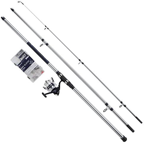 Shakespeare Salt Surf Slayer Set, Angelrute und Rolle Combo, Spinning Mit Hartschalenkoffer, Ködern und Endgerät, Meer - Surfcasting Angeln, Blau & Weiß, 4,20 m | 112-170 g