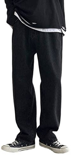 ORANDESIGNE Jean Hip Hop Homme Pantalon Jean Denim Bootcut Coupe Droite Coupe Régulière Coupe Droite Vintage Denim Pantalons Baggy Lâche Fit Jambe Droite Pantalon Rétro Streetwear D Noir L