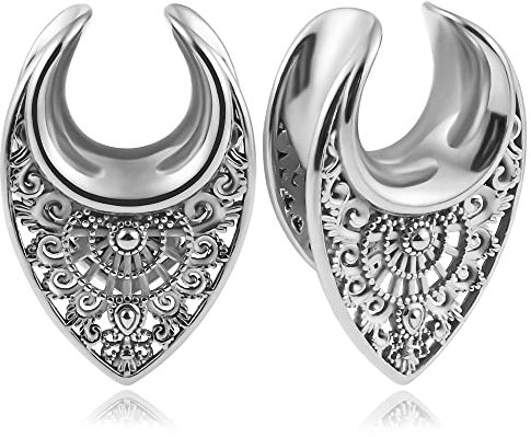 Vankula Ohr Tunnel Flesh Plug Saddles Hohl Edelstahl für Gestreckte Expander Ohrpiercing 10mm(00G) Silber