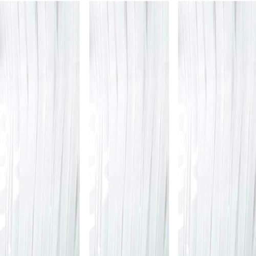 AILEXI 3 Pack 3ft*8ft Metallic Tinsel Curtains Foil Fringe Shimmer Streamers Curtain Door Window Decoration for Party Supplies - White