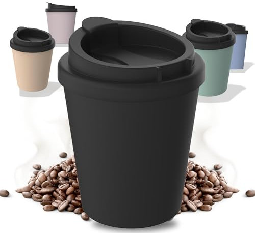 Thermobecher Kaffee to go aus Bio-Kunststoff - Kaffeebecher 250 ml BPA-frei & 100% recyclebar - Made in Germany Trinkbecher mit Deckel - Coffee Mug fürs Büro, Auto, Schule uvm. (Schiefer)