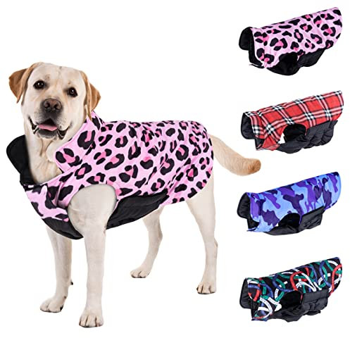CuteBone Hunde-Wintermantel, Pufferjacke, Winddichte Hundejacke, wendbare Hundeweste, dick gepolstertes Futter, Haustierbekleidung für kleine, mittelgroße und große Hunde mit Leinenloch, GMF02S