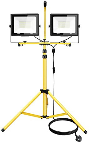 LED Baustrahler Arbeitsstrahler mit Stativ 2x100W, Willpower LED Strahler 20000lm LED Fluter Scheinwerfer Teleskopisch Tripod-Ständer Baulampe Wasserdicht LED Arbeitsleuchte 5M Kabel für Werkstatt