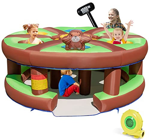 Maxmass Inflatable Whack A Mole Game Set, Blow Up Hammer Pounding Toy with 7 Large Holes, Outdoor Catch-A-Mole Prop for Adults & Kids, 480W Blower Included