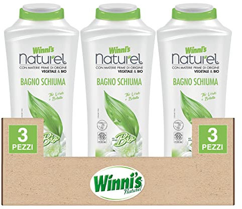 Winni's Naturel Bagno Schiuma Bio Ipoallergenico Detergente Corpo per Pulizia Profonda della Cute Dermocompatibile per Pelli Sensibili Fragranza Thè Verde e Betulla - 3 Flaconi da 500ml