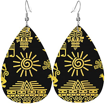 Earrings Maya-Totem-Goldenes Symbol Leder Ohrringe Damen Gedruckte Drop Ohrringe Leichte Damen Ohrringe Für Zubehör Geschenke Mädchen