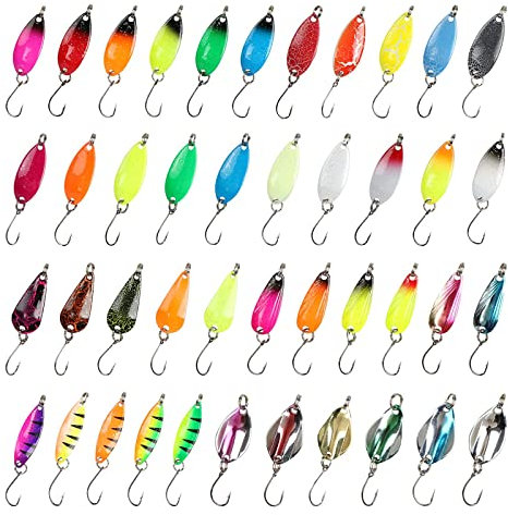Cucchiaini Da Pesca Esche 43 Pezzi Esche Artificiali,Esche Da Pesca, Fishing Set,Esche Per La Pesca Alla Trota,Spoon Trout Area Per Trota, Persico,Luccio Spoon Kit Con Scatola