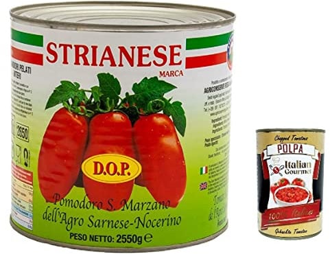 Italian Gourmet Pomodori Pelati San Marzano 6 x 2.5kg ganze Tomaten in Dose | Frutti interi nel succo; aromatisch, fest, geschält, ideale Basis für sugo, Gesamtnettogewicht 15 kg + Kostenlos Polpa 400g