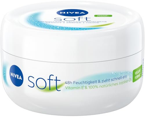 NIVEA Soft erfrischende Feuchtigkeitscreme (200 ml), leichte Creme mit Vitamin E und 100% natürlichem Jojoba-Öl, schnell einziehende Hautcreme für fühlbar entspannte Haut
