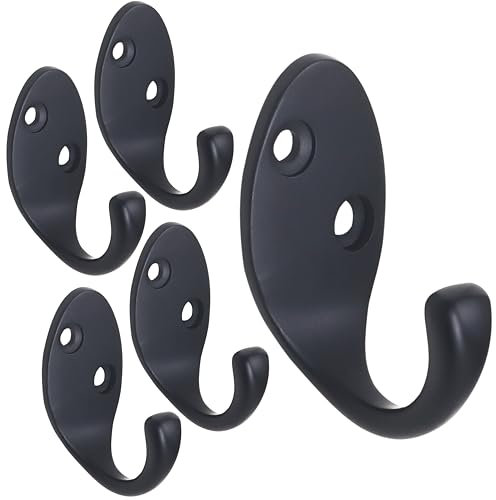 RICOO Ganchos Para Colgar MH014-B5, Set de 5 Estilo Moderno, Ideal para Percha Pared y Ropa, 2,2 x 4,2 x 5 cm, Fabricado en Aleación de Zinc, Negro