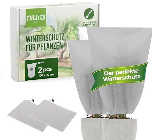 nuia Winterschutz Grau 100x80 cm 2er Set Frostschutz Pflanzenabdeckung - Atmungsaktiver Anti-Frost Schutz für Olivenbäume UVM. - reißfest und waschbar - Überwinterungsschutz für Kübelpflanzen