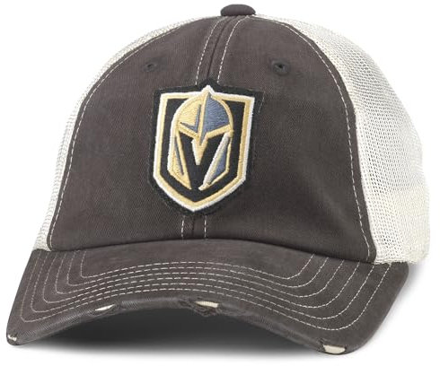AMERICAN NEEDLE Offiziell lizenzierte NHL Hockey Orville Teammütze, Distressed, Dad Cap, verstellbar, authentisch, Vegas Golden Knights (Schwarz/Stein), Einheitsgröße