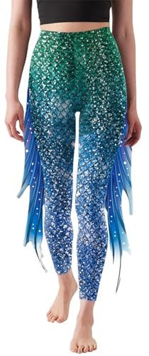 Meerjungfrau-Yoga-Leggings für Damen, Übergröße, Fischschuppen, hohe Taille, Halloween-Kostüm-Strumpfhose, Blau-Grün-1, XX-Large