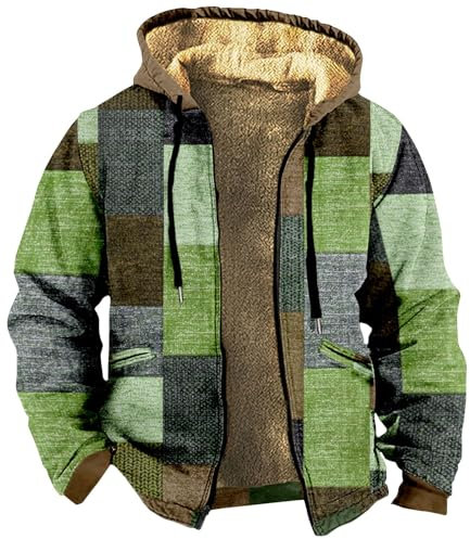 KONG JIMFAN Jacke Herren Pink Hoodie Streetwear Herren Kunstlederjacke Herren Strickfleecejacke Herren Jacke Herren Rain Jacket Herren Sweatshirt Aus Plüsch Hemd Jacke Herren(Dark Green,3XL)