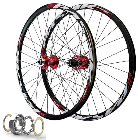 MTB Laufradsatz 26 Zoll Scheibenbremse Fahrradfelge 32 Speichen 27,5 29 Zoll Mountainbike Vorder Und Hinterrad QR Naben mit Abgedichtetem Lager for 7-11 Gang Kassette ( Farbe : Rot , Size : 27.5 inch