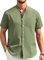Enlision Mens Linen Shirts Short Sleeve Grandad Collarless Shirt for Men Green Summer Beach Casual Henley Cheesecloth Top Button Down for Holiday Party L