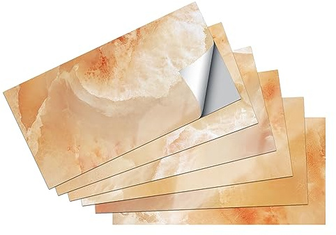 Fliesenaufkleber Orange Marmor Küchenrückwand Selbstklebend PVC Klebefliesen Wasserdicht Fliesenaufkleber Bad Küche Verdickung Fliesenfolie Dauerhaft Mosaikfliesen 15x30cm/6 Pcs
