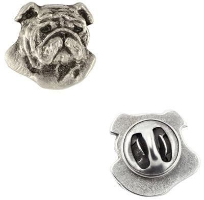 Art-Dog Unikate Silber Hund Anstecknadel - Versilbert Handmade - Broschen Frauen - Lustige Pins - Silber Brosche Schmuck - Englische Bulldogge II – 1,8x1,8x3cm