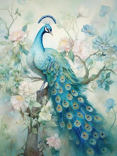 Taxpy Druck Auf Leinwand Bilder Pfau mit leuchtenden Federn,40 * 60cm Poster Wohnzimmer Bilder Deko Schlafzimmer Wandbild Leinwandbild mit Kunstdruck