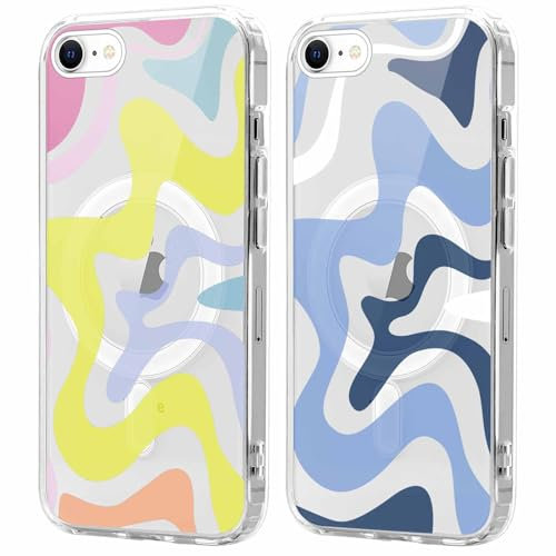 Xylota 2 Stück Magnetisch Hülle für iPhone 8/7/SE 2022/SE 2020 4.7 '' [Kompatibel mit MagSafe], Mädchen Aesthetic Muster Design Klare Handyhülle, Transparent Stoßfeste Schutzhülle für iPhone 8, Sterne